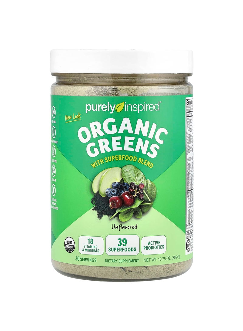 Organic Greens With Superfood Blend, Unflavored, 10.75 oz (305 g)